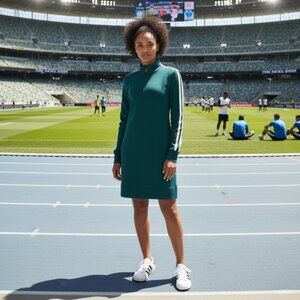 Athleta Crosstown Track Dress Oceanic Teal L Blokette Long Sleeve Athletic Sport